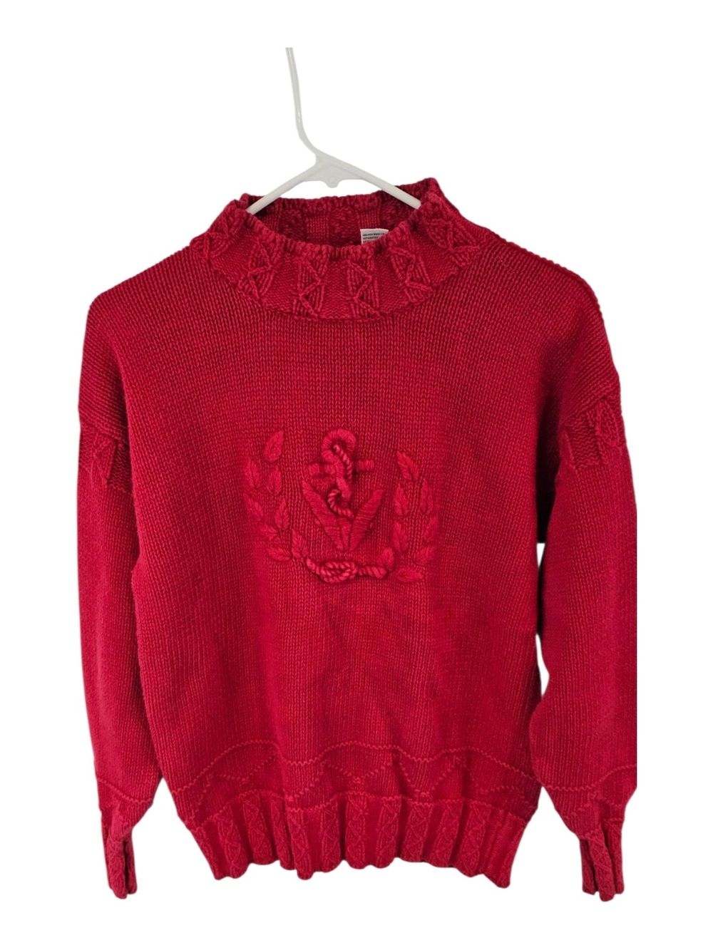 Vintage Cape Isle Knitters Size S Red Anchor Crest Sweater